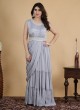 Jacket Style Hand Embroidered Gown In Light Grey